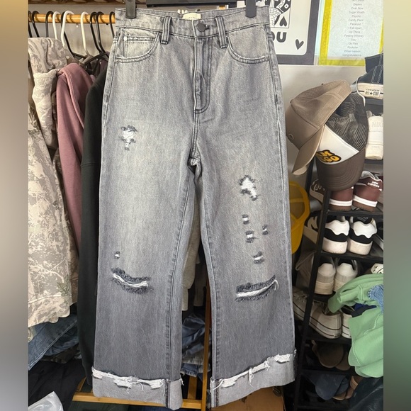 Alice + Olivia Amazing Distressed High Waist Raw Cuffed Boyfriend Jean - Picture 4 of 13